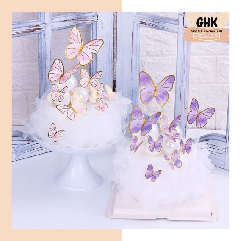 Jual Cake Topper Hiasan Kue Butterfly Set Kupu Pink Purple Pastel Blue ...