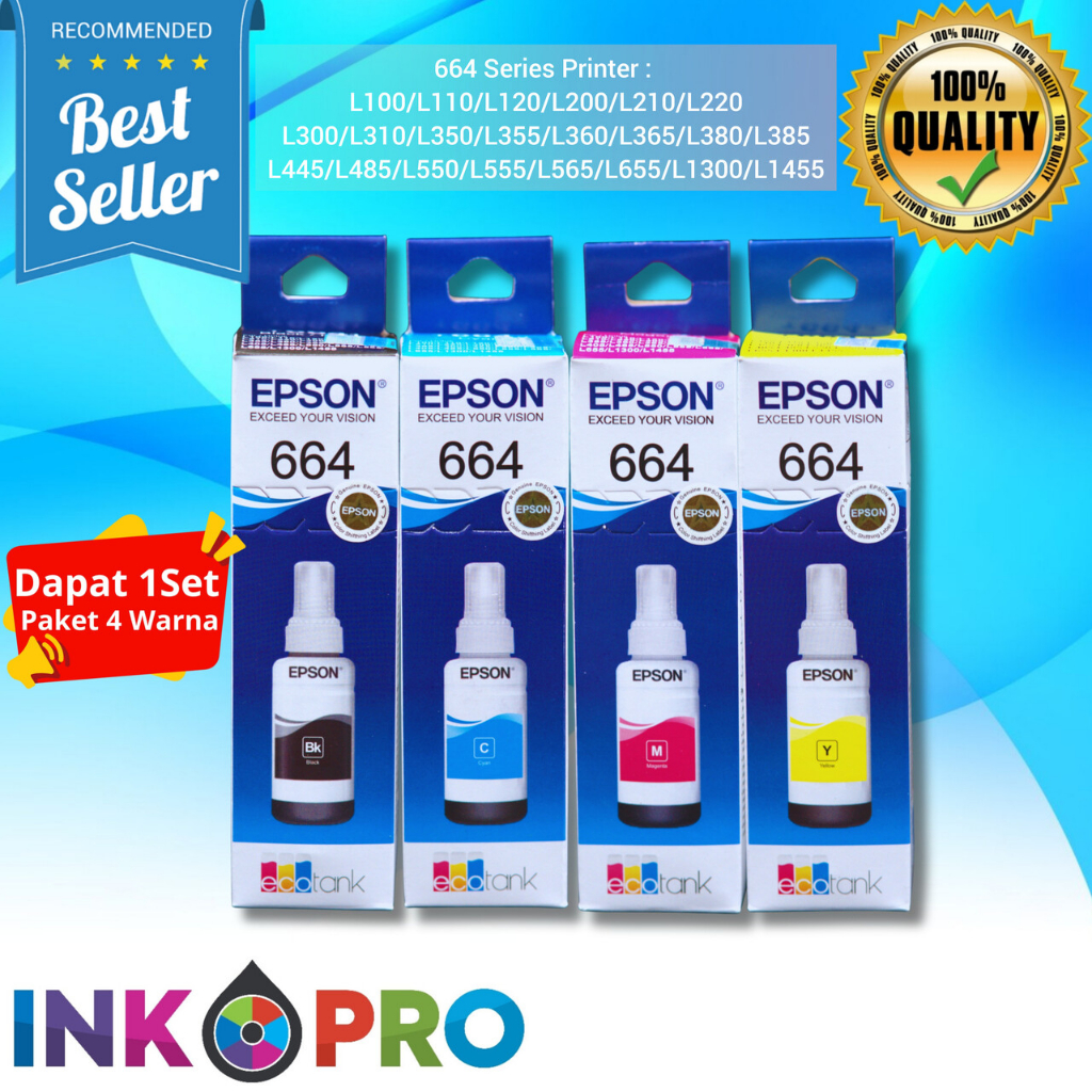 Jual Tinta Epson 664 Premium 1set Printer Series L100l110l120l200l210l220l300l310l350 7504