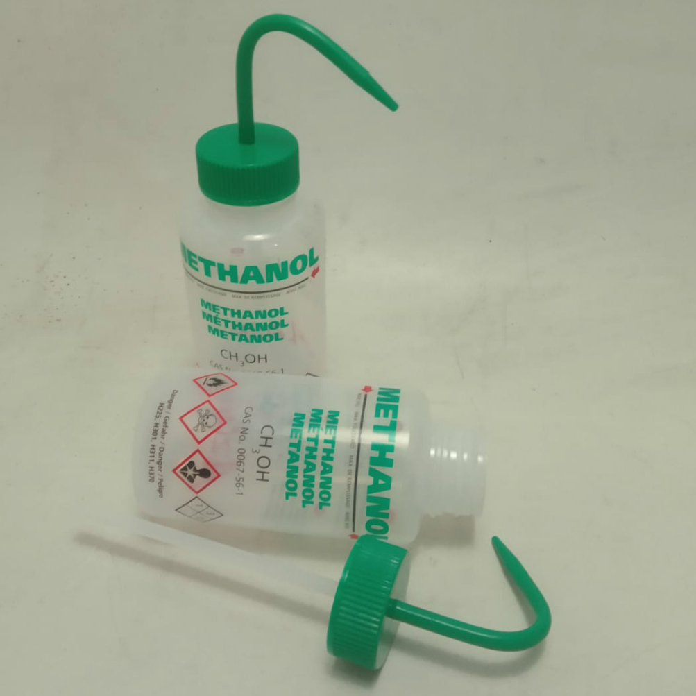 Jual WASH BOTTLE 500mL METHANOL Botol bilas. Botol cuci. Safety Label