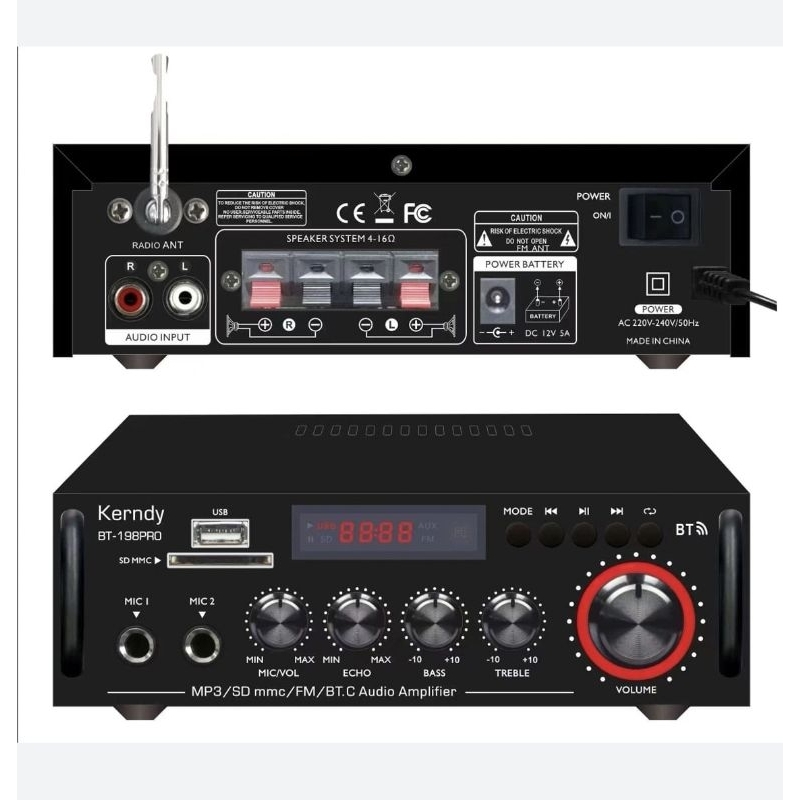 Jual (Model Terbaru)Power Amplifier Wireless BT 5.0 Kerndy BT-198E ECHO