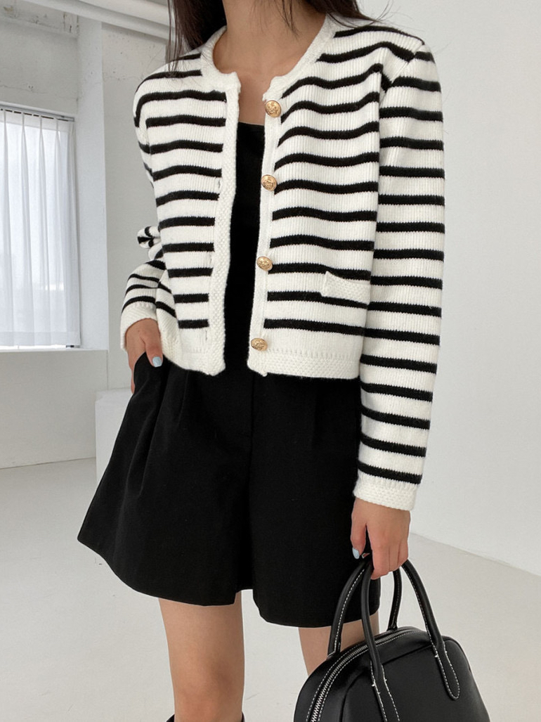 RED KNIT STRIPE CARDIGAN AND SHORTS CO-ORD