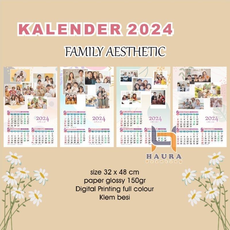 Jual Kalender 2024 isi 4lembar/3bulan, kalender dinding custom foto