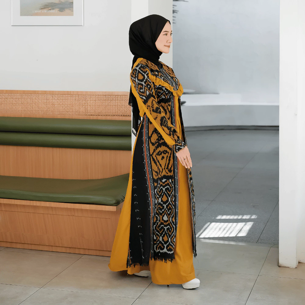 Gamis Dress Kondangan Pesta Mewah Elegan Busui Mix Tenun Troso SHIRINZEIN Rahayu tampilan belakang