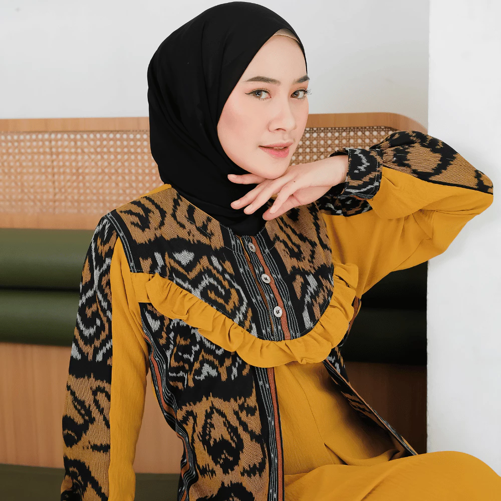 Gamis Dress Kondangan Pesta Mewah Elegan Busui Mix Tenun Troso SHIRINZEIN Rahayu detail bahan