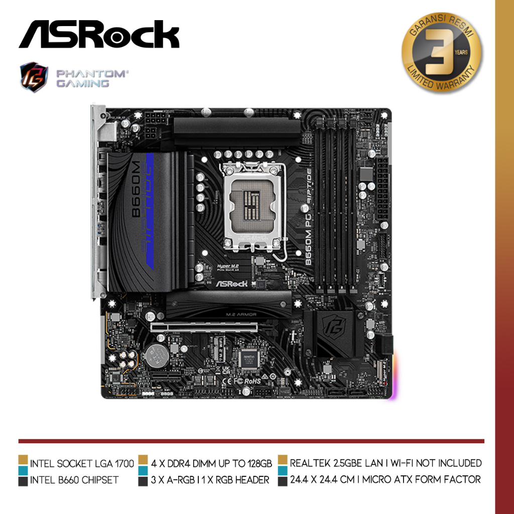 Jual ASROCK B660M PG Riptide | Motherboard Intel B660 LGA 1700 DDR4 ...