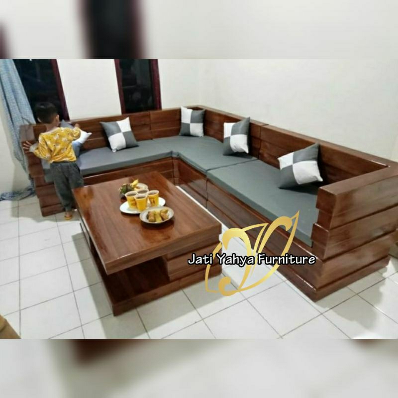 Jual Kursi sudut minimalis model box bahan kayu jati 100 asli Jepara