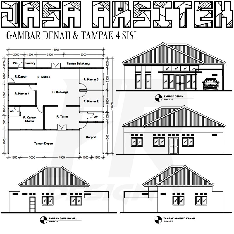 Jual Paket Komplet Termurah Jasa Desain Rumah Minimalis Modern 2D Denah