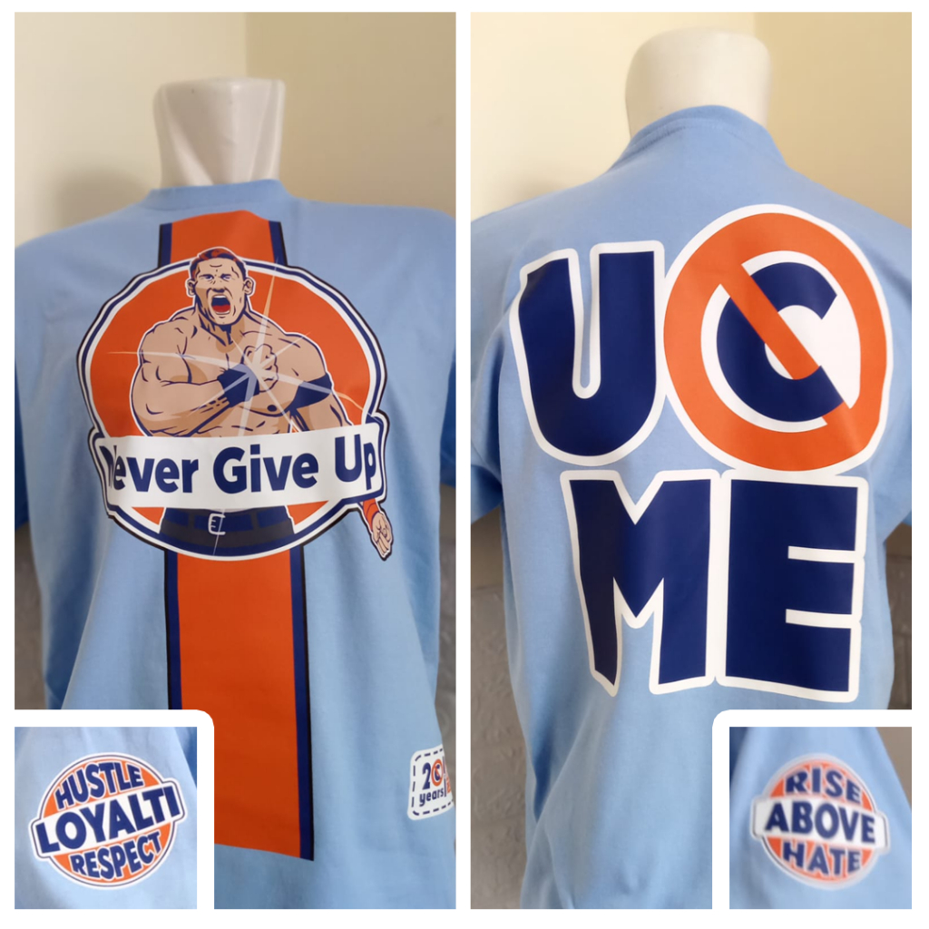 Jual [KAOS 24's] John Cena Never Give Up Light Blue/Orange T-Shirt ...