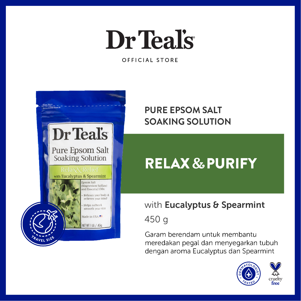 Jual DR TEAL'S Epsom Salt Soaks/Garam Berendam Eucalyptus&Spearmint 450gr Shopee Indonesia
