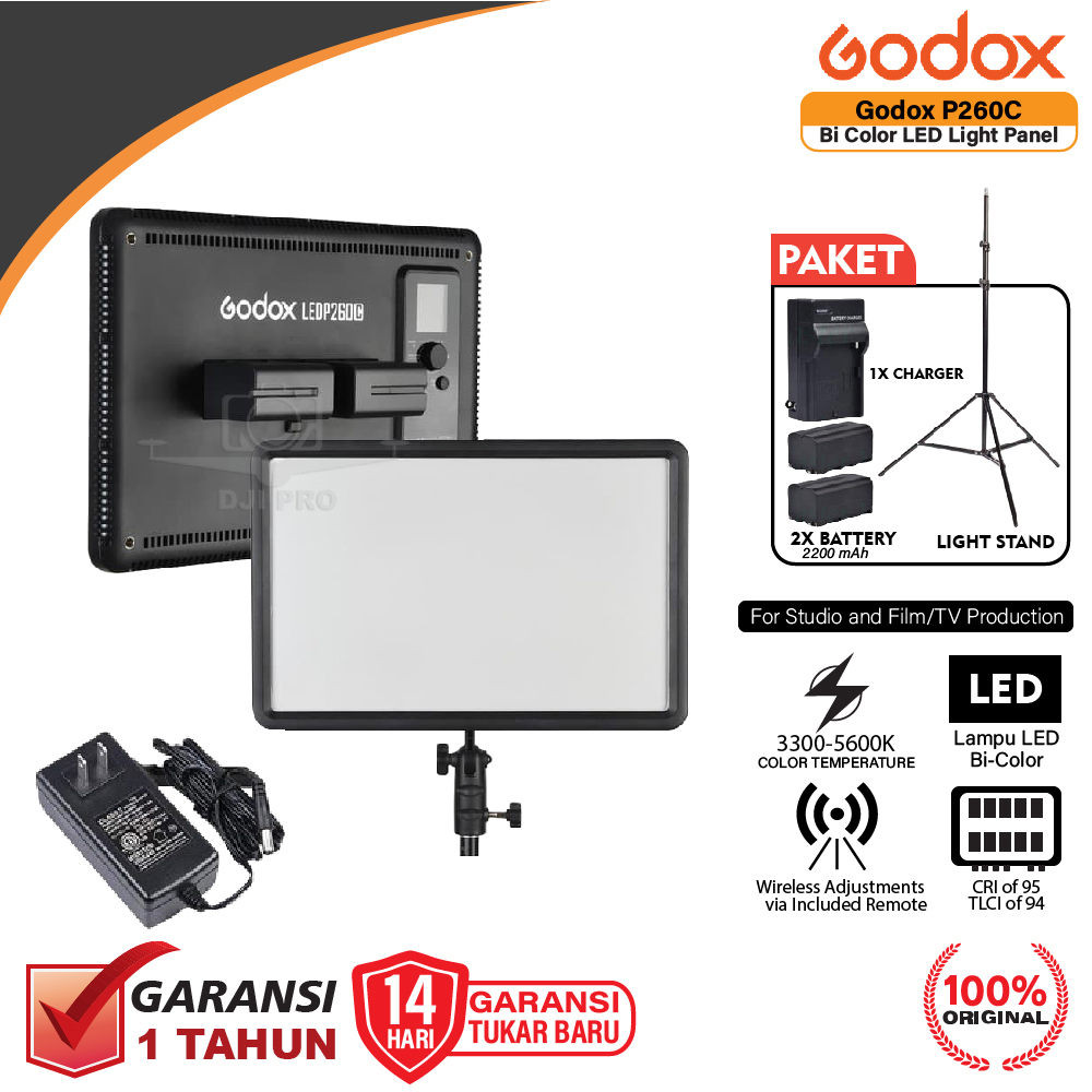 Jual Godox LED P260C Bi-Color Lampu Video Continues Light Panel - P260 ...