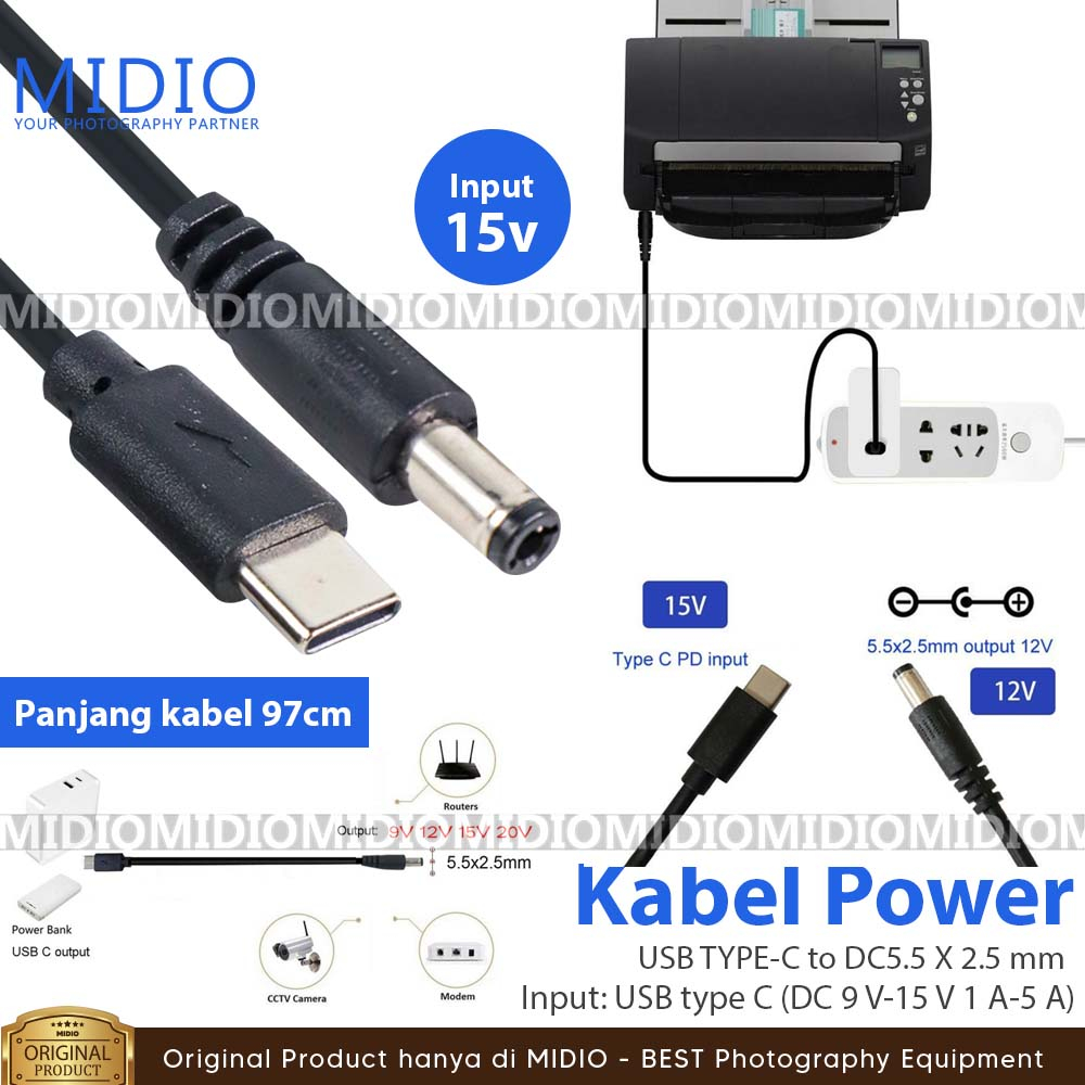 Jual Kabel Power USB Type C to DC 5.5x2.5mm PD Charger Router CCTV 15V ...