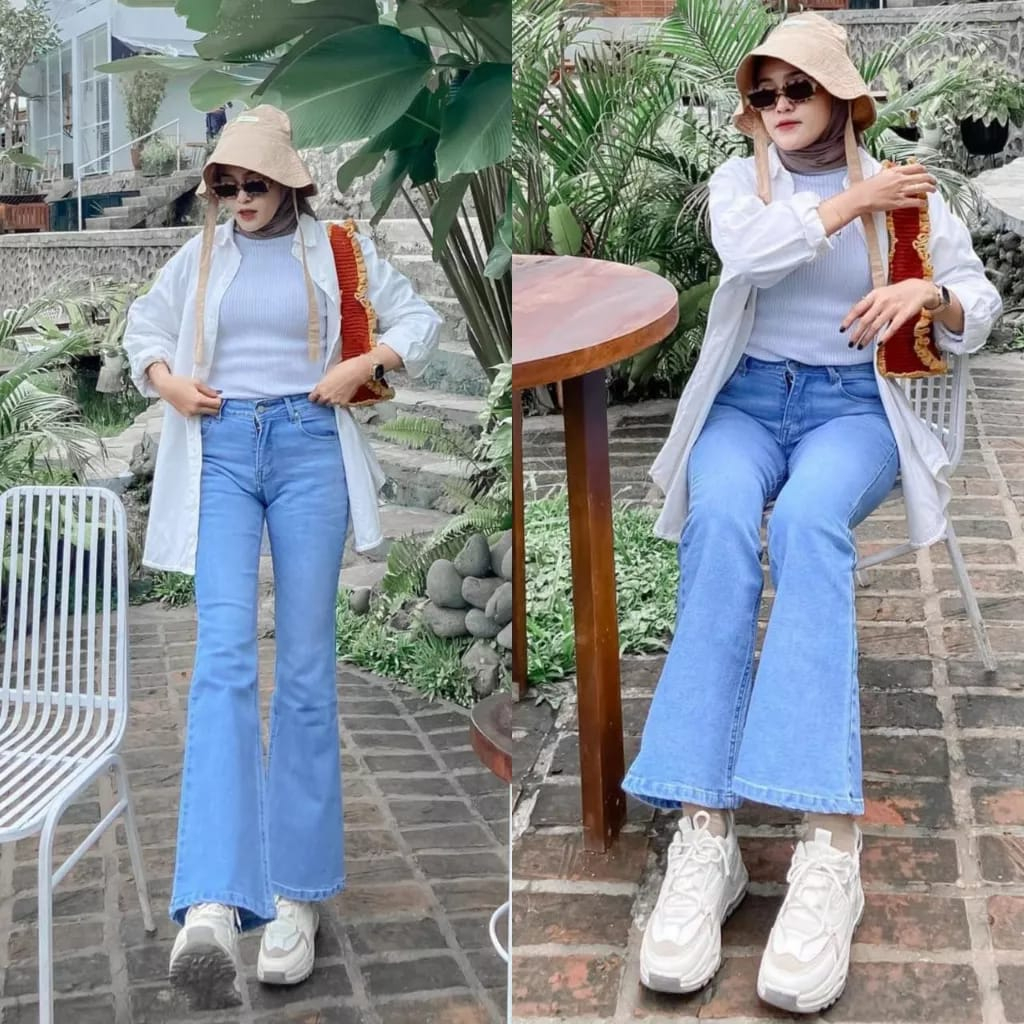 Jual Jeans Wanita Highwaist Cutbray Hitam Polos Celana Jeans Cutbray