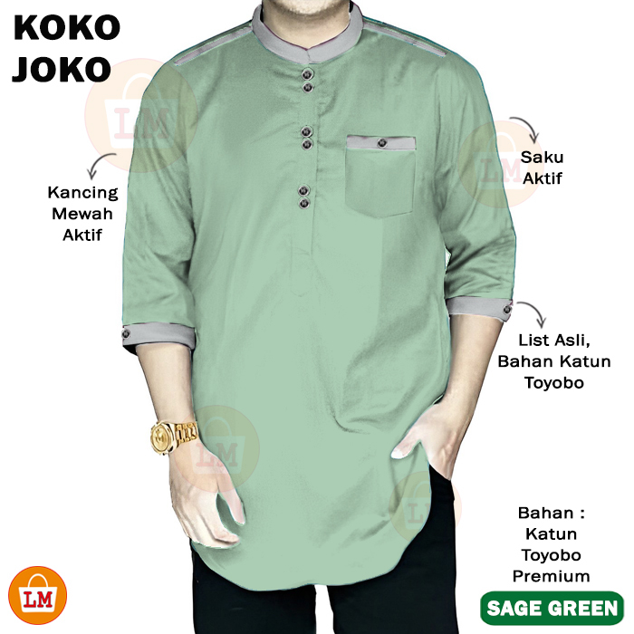 Baju Pria Muslim Koko Joko Premium Lengan Tanggung 3/4