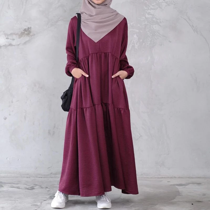 Gamis Serut Crincle Remaja Terbaru Kekinian Dress Polos Kondangan Viral