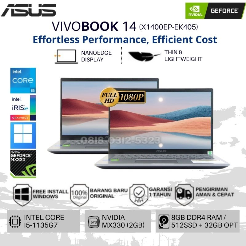 Jual Laptop Asus Vivobook X1400ep Ek405 I5 1135g7 Ram 8gb 512gb Ssd 32gb Optane Nvidia Mx330 3940