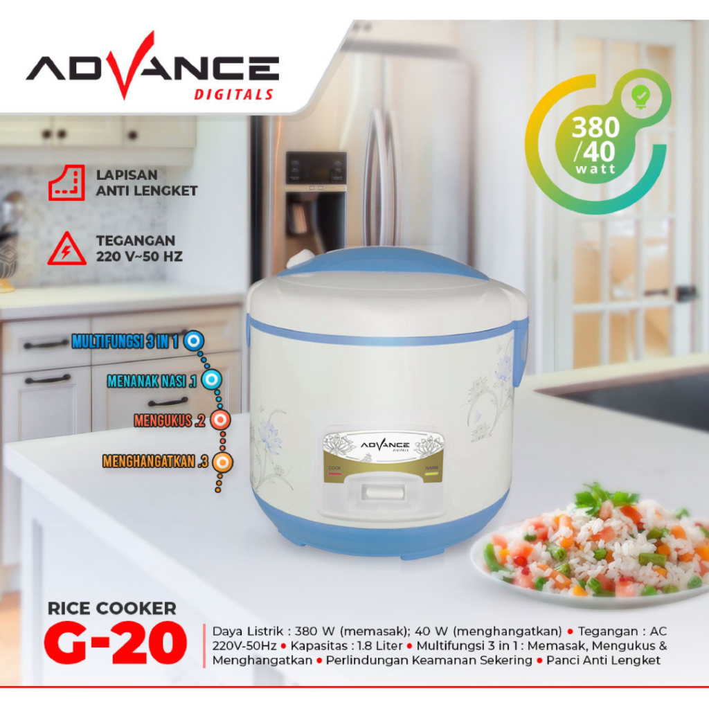 Jual Rice cooker advance G20 Besar 1,8 liter penanak nasi serbaguna