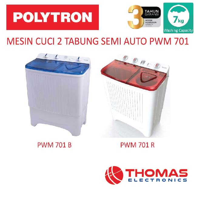 Jual Mesin Cuci 2 Tabung Polytron PWM701 PWM 701 7 Kg Semi Auto Garansi ...