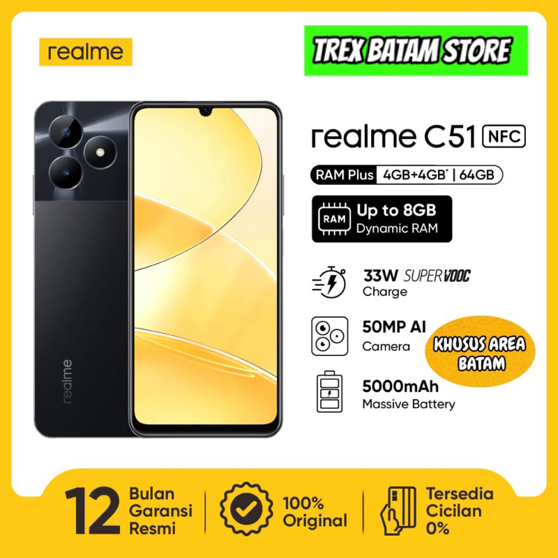 Jual REALME C51 2023 NFC 4/64 GB 50MP CAMERA AI GARANSI [ BATAM ...