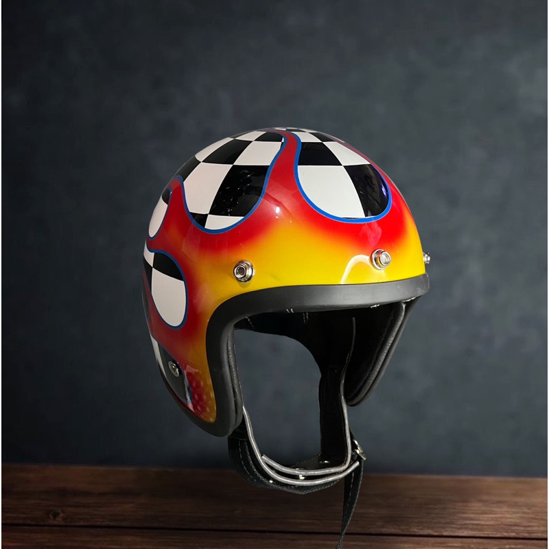 Jual Slimhead 500TX Checkerboard Flame Helm Custom Chopper Bobber