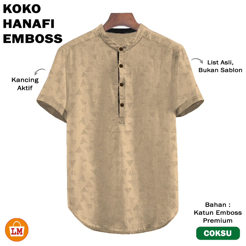 Baju Pria Muslim KOKO HANAFI JUMBO Bahan Katun Embos Motif Lengan Pendek Size M L XL XXL TERBARU / 26432