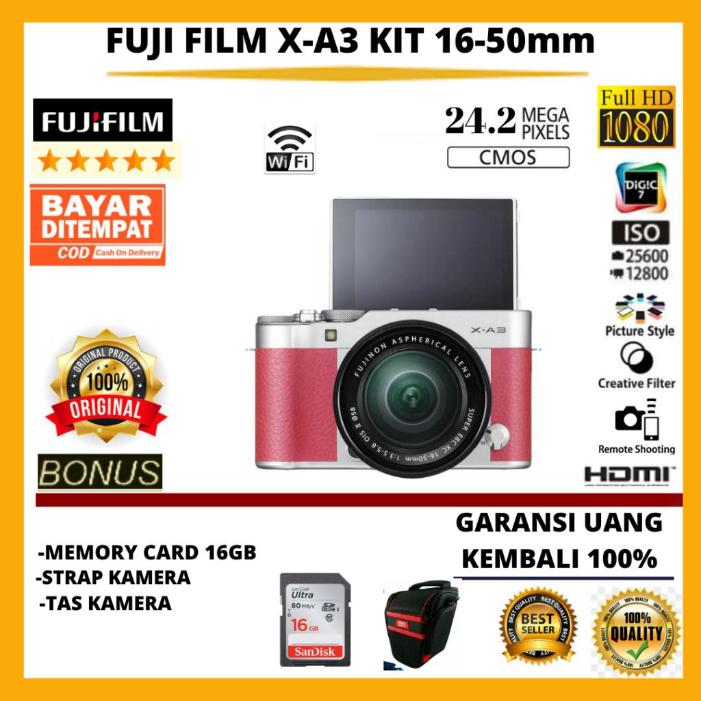Jual Fujifilm Xa3 Fuji xa2 kit 16-50mm ois ii kamera free