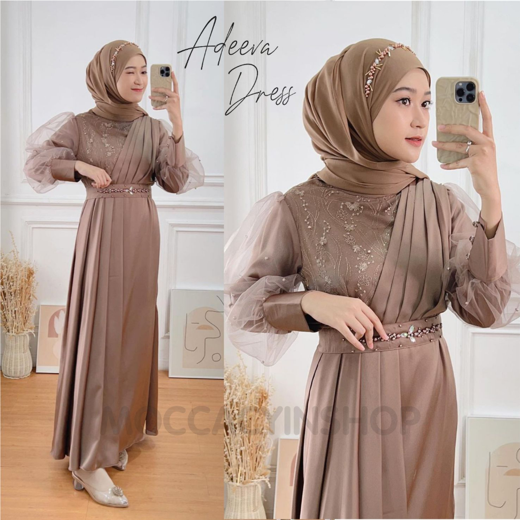 Jual Dress Adeeva Gamis Pesta Bridesmaid Lebaran Premium Maxy Material