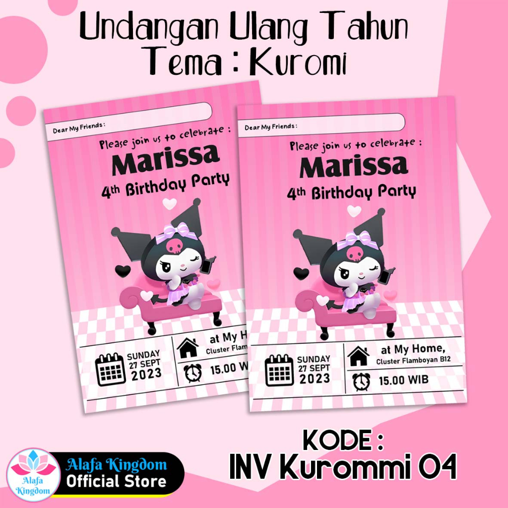 Jual Alafakingdom Undangan Ulang Tahun Ultah Kuromi | Birthday