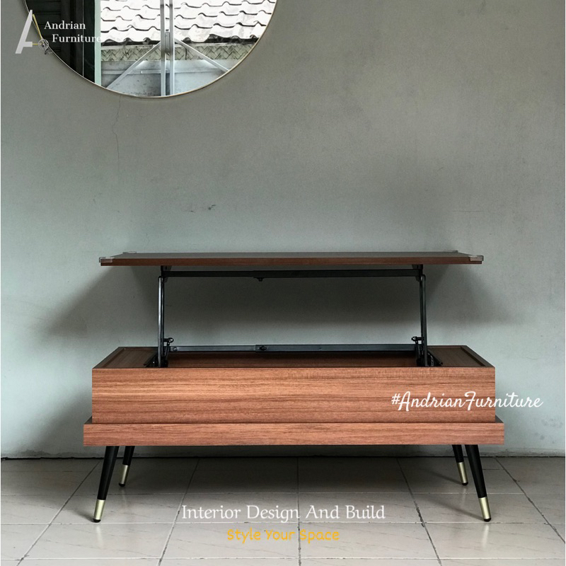 Jual Meja Tamu / Kerja Lift Up Laptop Modern Minimalis HPL Coffee
