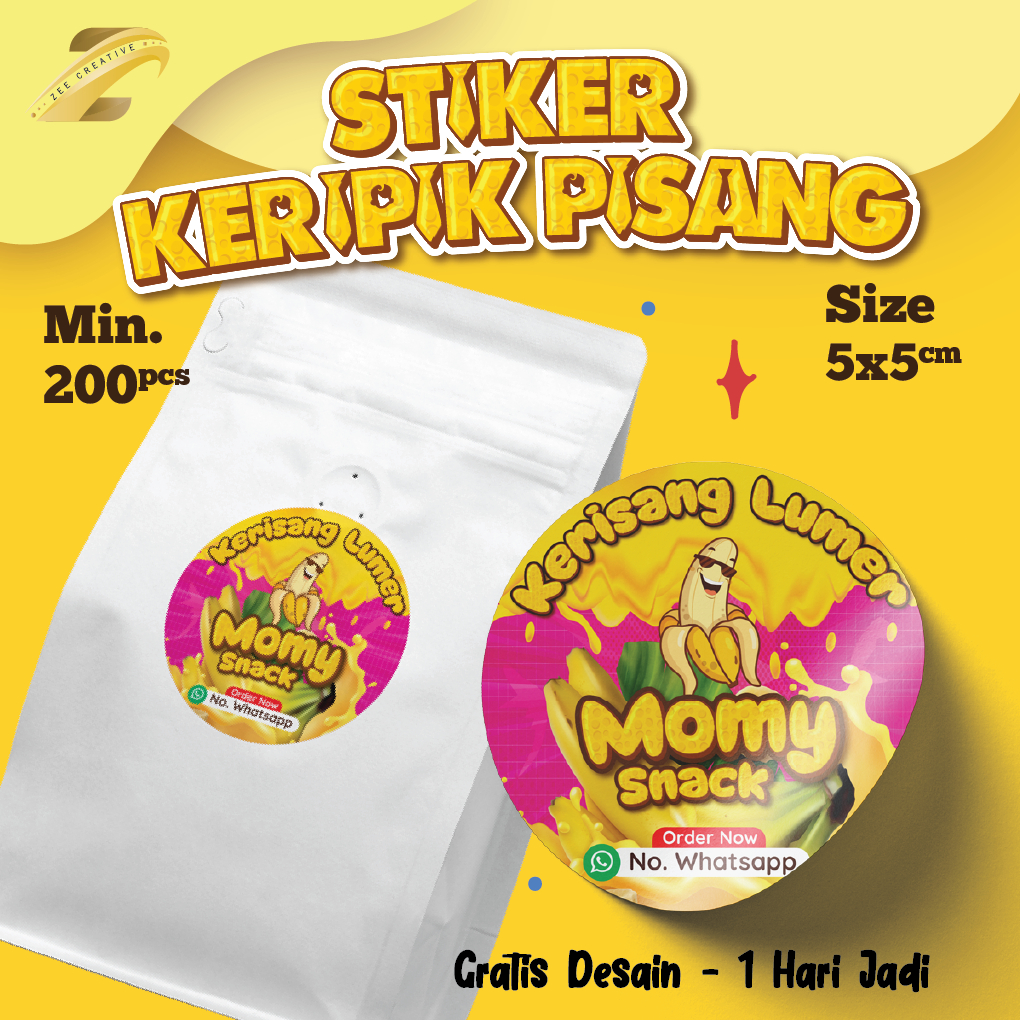 Jual 5cm Stiker Label Makanan Kemasanan Keripik Pisang Lumer Custom