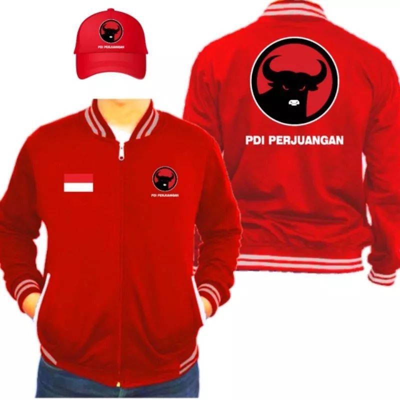 Jual Jaket Varsity resleting parpol PDI Perjuangan PDIP (Free Topi ...