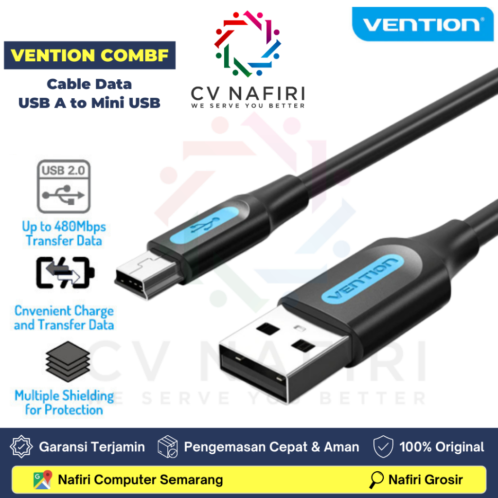 Jual KABEL DATA USB 2.0 to MINI USB 5 PIN VENTION COMBF ROUND BLACK ...