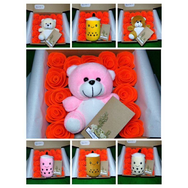 Jual Bisa Cod Gift Box Bunga Mawar Flanel Warna Oranye Boneka Free Kartu Ucapan Kado