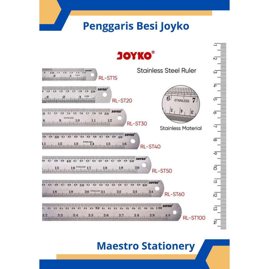 Jual JOYKO - Ruler Stainless - Penggaris Besi - 15 cm - 30 cm - 40 cm ...