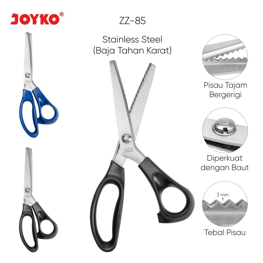 Jual Scissors Gunting Joyko ZZ-85 Zig Zag Gerigi Kain Kertas Stainless ...