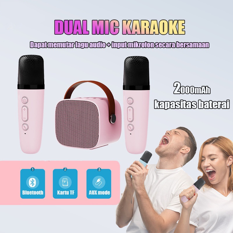 Jual Speaker Microphone Karaoke Set Bluetooth Mini Full Bass Portable