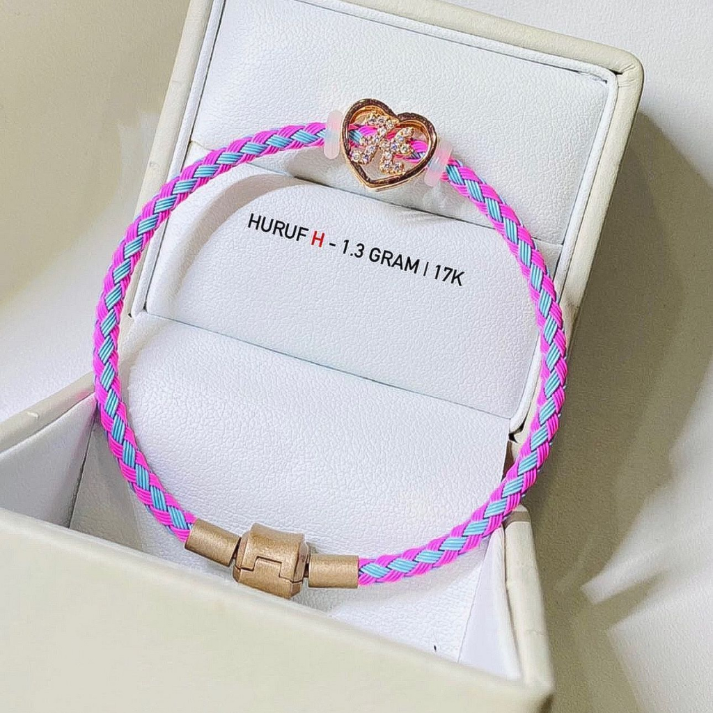 Charm huruf anak dan dewasa emas asli kadar 75 17k rosegold pandora alpabet  liontin kalung gelang tangan