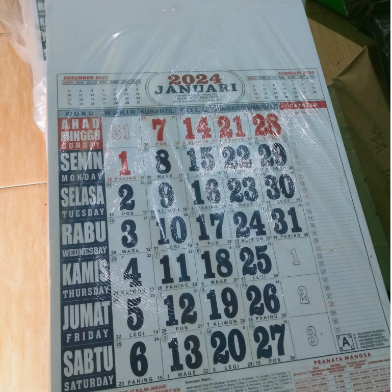 Jual Blangko Kalender 2024 Bulanan 1 pack isi 100 set Ukuran 32x50cm