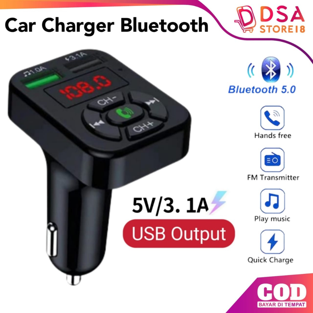 FM Transmitter Bluetooth Car Charger Mobil Dual Port USB Mp3 Player LED  Digital Modulator