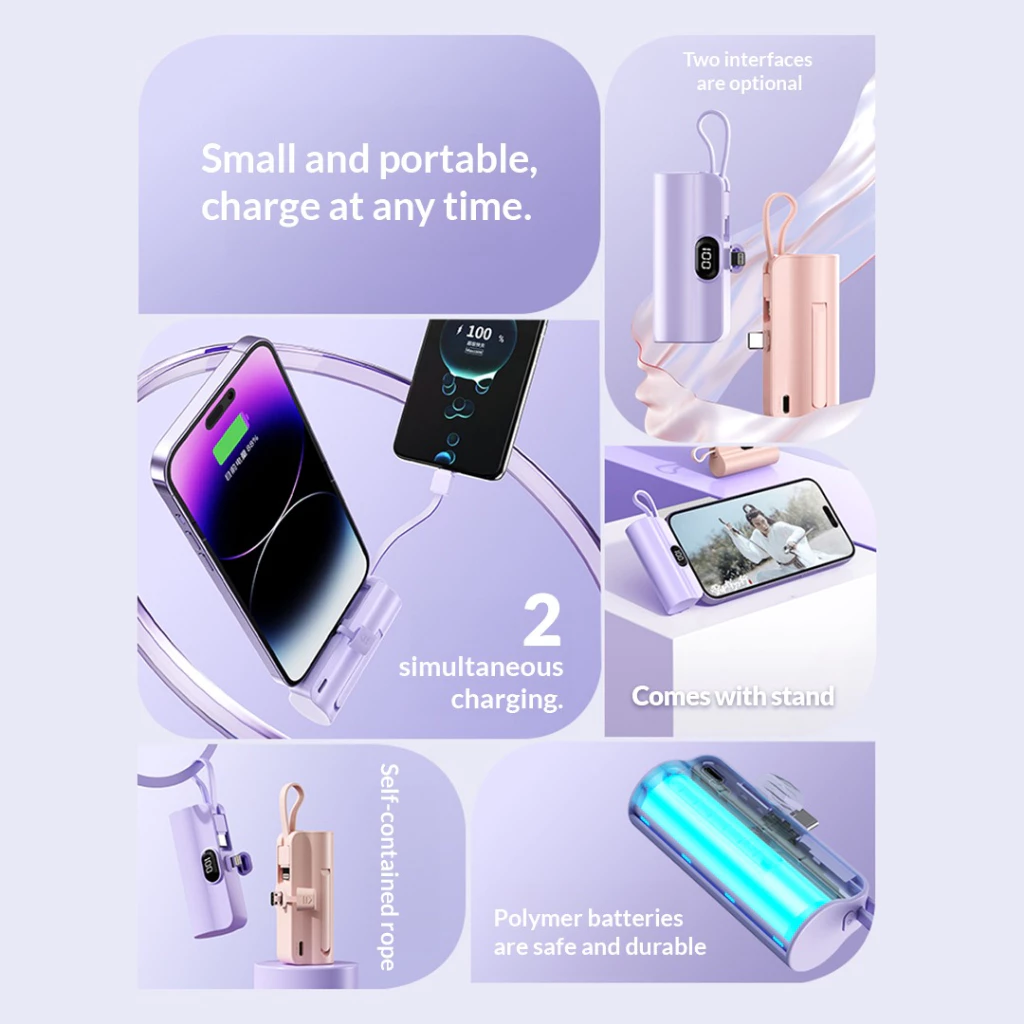 UNEED MiniBox A5 5000mAh Powerbank Mini Lightning Type C Built In Cable - UPB408