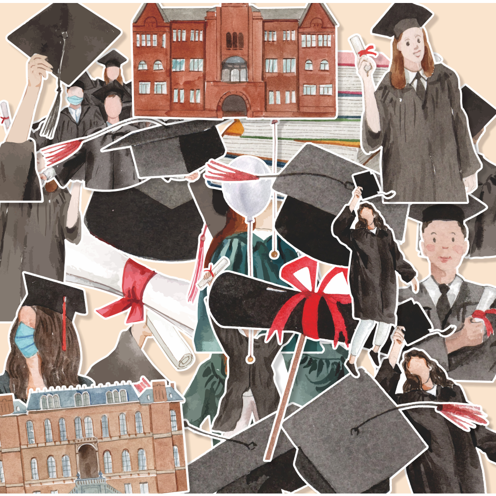 Jual (20 pcs) stiker GRADUATION-watercolor/stiker kartun lucu/random ...