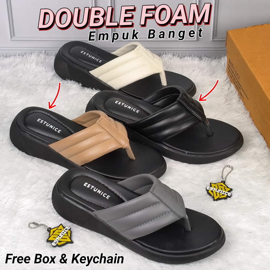 Estunice Sandal Jepit Wanita Sendal Slop Wedges Terbaru Kekinian Jannie