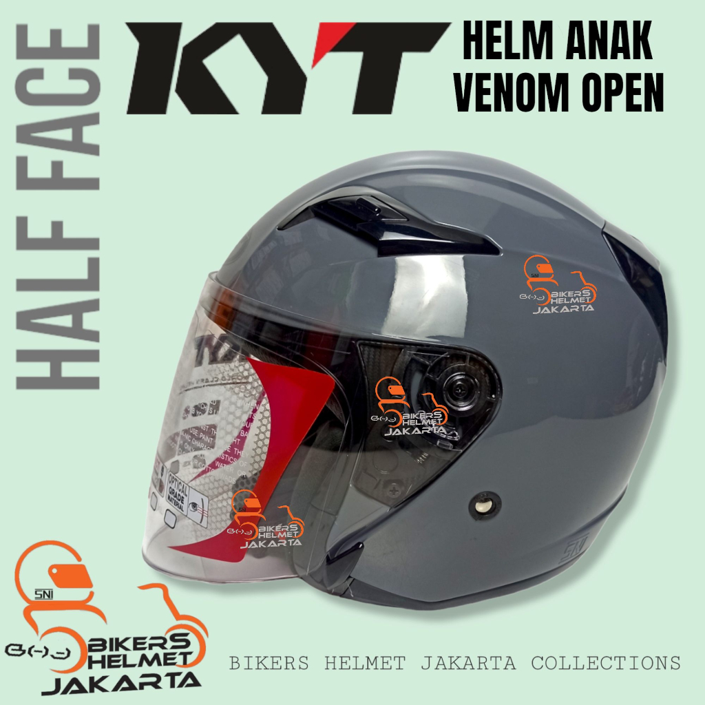 Jual HELM KYT VENOM OPEN JUNIOR SOLID GORILLA GREY HALF FACE Shopee