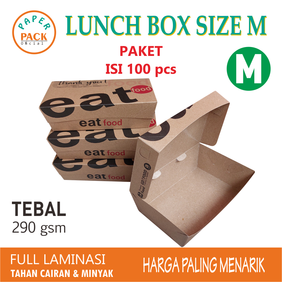 Jual (ISI 100 )DUS M CETAK COKLAT EAT BOX ISI 100/lunch box/paper lunch