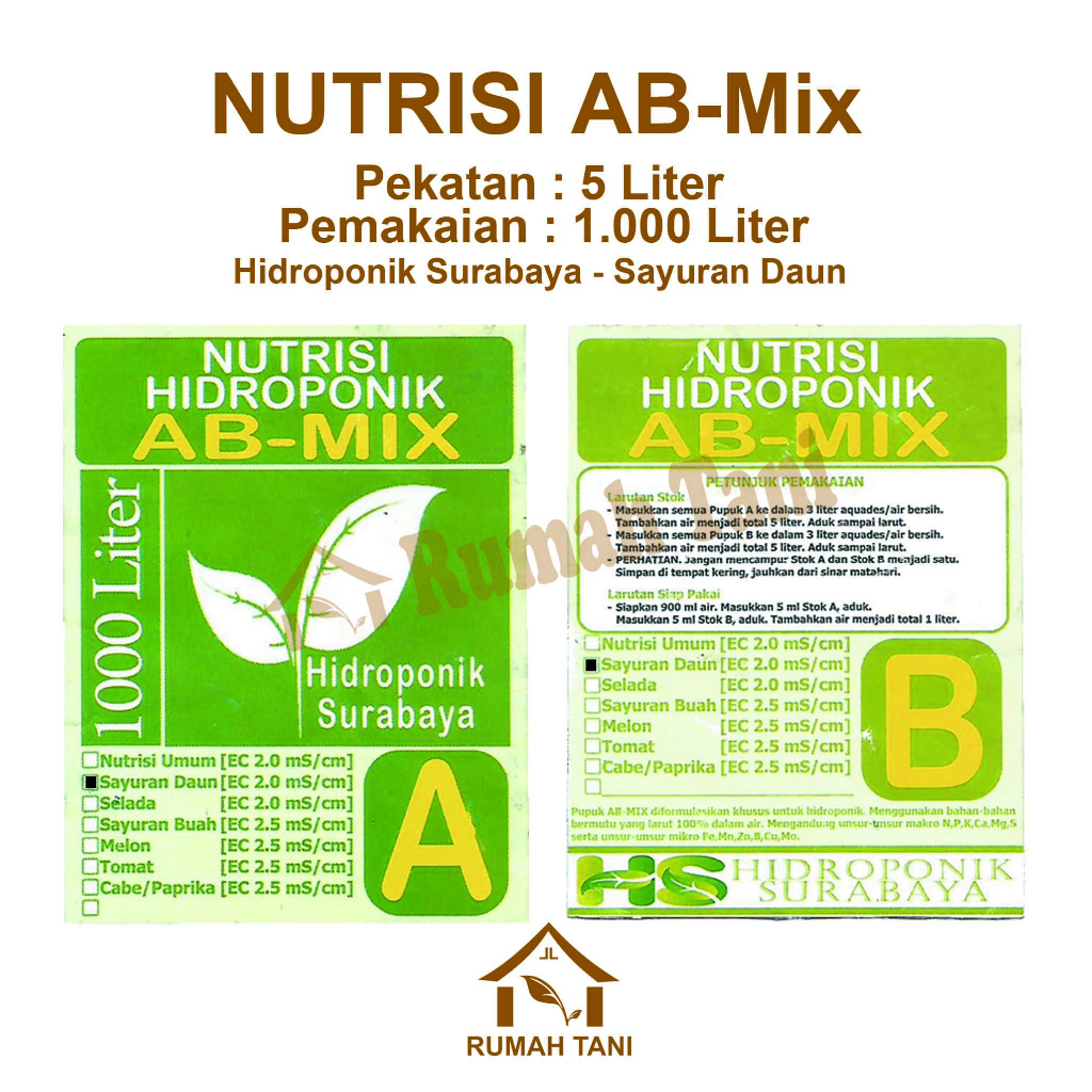 Jual Hidroponik Surabaya Nutrisi AB Mix 5 L Sayuran Daun - Abmix ...