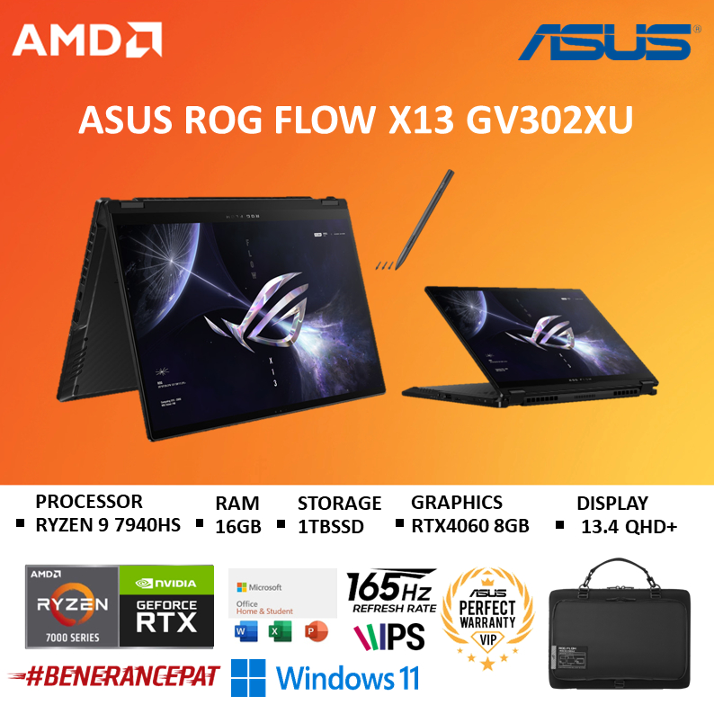 Jual ASUS ROG FLOW X13 GV302XV TOUCH RYZEN 9 7940HS RTX4060 8GB/ 16GB ...