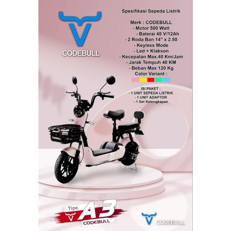 SEPEDA LISTRIK 500 WATT / ELEKTRIK BIKE MERK CODEBULL M1012