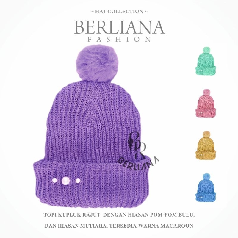 Jual BEANIE HAT MACAROON POM POM BULU - TOPI KUPLUK RAJUT KOREA ...