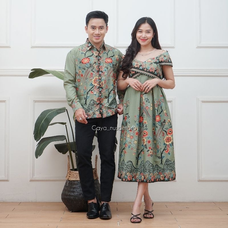 Jual Dress Pesta Sabrina Sage Dress Batik Premium Dress Batik Kekinian Dress Batik Modern