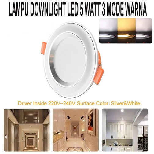 Lampu Downlight led 3 Warna 5W 5 Watt Putih/Kuning/Warmwhite | AutoStock