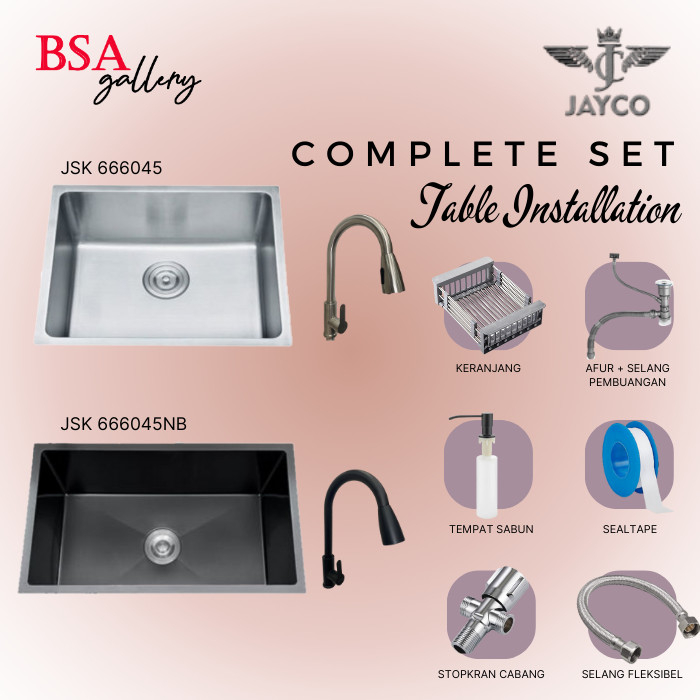 Jual BAK CUCI PIRING JAYCO STAINLESS SUS304 KOMPLIT SET UNDERMOUNT SINK